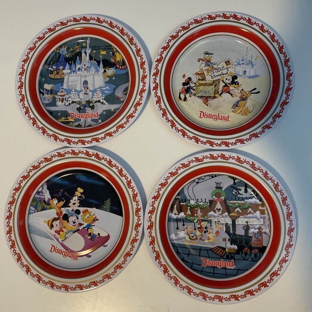 Disneyland Set Of 4 Collectible Metal / Tin Christmas / Holiday Plates (set #1)
